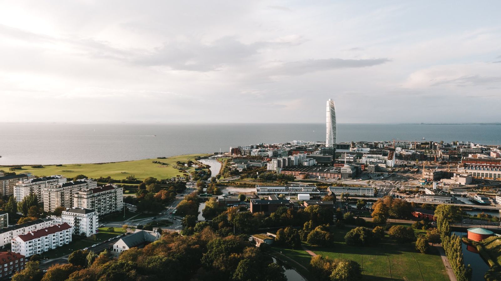 Aerial view of Malmö, Sweden, and the Öresund